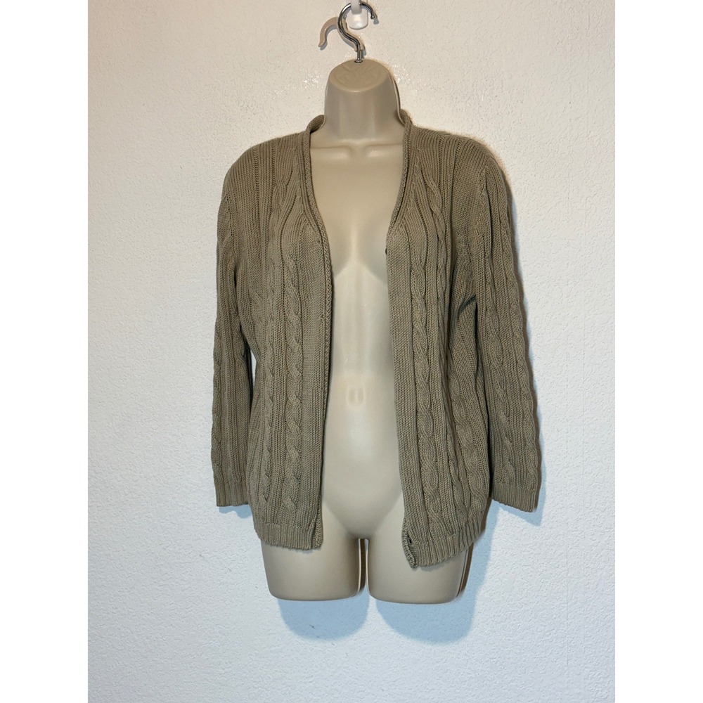 Weekend Max Mara Women Taupe 100% Cotton Cable Knit Button Cardigan Sweater